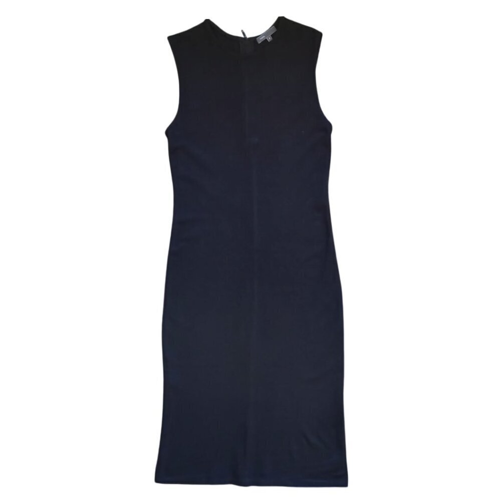 Vince Black Sleeveless Midi Dress - Fitted Stretch Knit, Size S